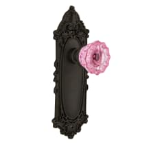 Victorian Rose Passage Door Knob Set with Pink Crystal Knob for 2-3/4" Backset