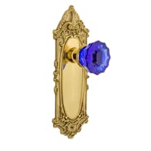 Victorian Rose Passage Door Knob Set with Cobalt Crystal Knob for 2-3/4" Backset