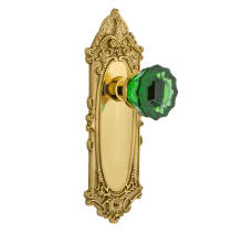 Victorian Rose Passage Door Knob Set with Emerald Crystal Knob for 2-3/4" Backset