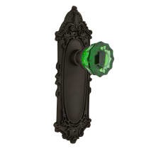 Victorian Rose Passage Door Knob Set with Emerald Crystal Knob for 2-3/8" Backset
