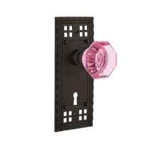 Craftsman Solid Brass Rose Passage Door Knob Set with Pink Waldorf Knob and Keyhole for 2-3/4" Backset