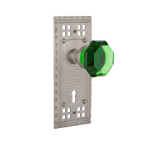 Craftsman Solid Brass Rose Passage Door Knob Set with Emerald Waldorf Knob and Keyhole for 2-3/4" Backset