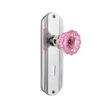Deco Solid Brass Rose Passage Door Knob Set with Pink Crystal Knob and Decorative Keyhole for 2-3/4" Backset