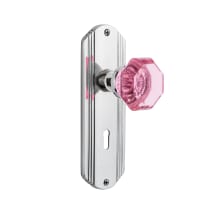 Deco Solid Brass Rose Passage Door Knob Set with Pink Waldorf Knob and Decorative Keyhole for 2-3/8" Backset