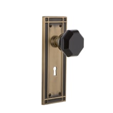 Mission Solid Brass Rose Passage Door Knob Set with Black Waldorf Knob and Decorative Keyhole for 2-3/4" Backset