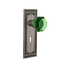 Mission Solid Brass Rose Passage Door Knob Set with Emerald Waldorf Knob and Decorative Keyhole for 2-3/4" Backset