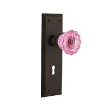 New York Solid Brass Rose Passage Door Knob Set with Pink Crystal Knob and Decorative Keyhole for 2-3/8" Backset