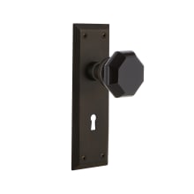 New York Solid Brass Rose Passage Door Knob Set with Black Waldorf Knob and Decorative Keyhole for 2-3/4" Backset