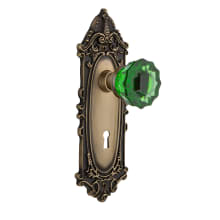 Victorian Rose Passage Door Knob Set with Emerald Crystal Knob and Decorative Skeleton Keyhole for 2-3/8" Backset