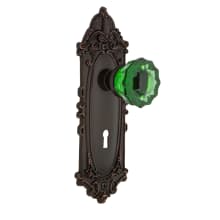 Victorian Rose Passage Door Knob Set with Emerald Crystal Knob and Decorative Skeleton Keyhole for 2-3/4" Backset