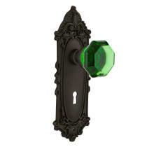 Victorian Rose Passage Door Knob Set with Emerald Waldorf Knob and Decorative Skeleton Keyhole for 2-3/4" Backset