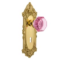 Victorian Rose Passage Door Knob Set with Pink Waldorf Knob and Decorative Skeleton Keyhole for 2-3/4" Backset