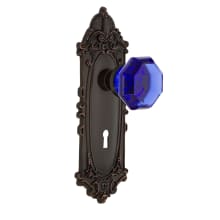 Victorian Rose Passage Door Knob Set with Cobalt Waldorf Knob and Decorative Skeleton Keyhole for 2-3/8" Backset