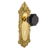 Victorian Rose Passage Door Knob Set with Black Waldorf Knob and Decorative Skeleton Keyhole for 2-3/8" Backset