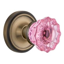 Classic Solid Brass Rose Single Dummy Door Knob with Pink Crystal Knob