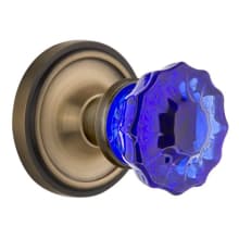 Classic Solid Brass Rose Single Dummy Door Knob with Cobalt Crystal Knob