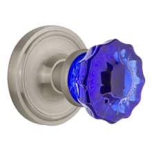 Classic Solid Brass Rose Single Dummy Door Knob with Cobalt Crystal Knob