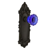 Victorian Rose Single Dummy Door Knob with Cobalt Crystal Knob