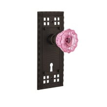 Craftsman Solid Brass Rose Single Dummy Door Knob with Pink Crystal Knob and Keyhole