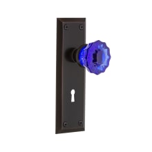 New York Solid Brass Rose Single Dummy Door Knob with Cobalt Crystal Knob and Decorative Keyhole