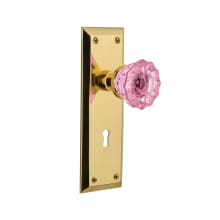 New York Solid Brass Rose Single Dummy Door Knob with Pink Crystal Knob and Decorative Keyhole