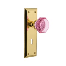 New York Solid Brass Rose Single Dummy Door Knob with Pink Waldorf Knob and Decorative Keyhole