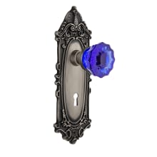 Victorian Rose Single Dummy Door Knob with Cobalt Crystal Knob and Decorative Skeleton Keyhole