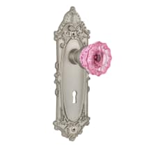 Victorian Rose Single Dummy Door Knob with Pink Crystal Knob and Decorative Skeleton Keyhole