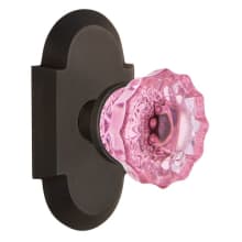 Cottage Solid Brass Rose Dummy Door Knob Set with Pink Crystal Knob