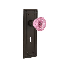Mission Solid Brass Rose Dummy Door Knob Set with Pink Crystal Knob and Decorative Keyhole