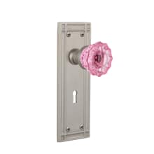 Mission Solid Brass Rose Dummy Door Knob Set with Pink Crystal Knob and Decorative Keyhole