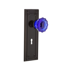 Mission Solid Brass Rose Dummy Door Knob Set with Cobalt Crystal Knob and Decorative Keyhole