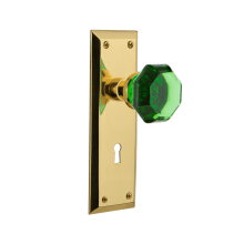 New York Solid Brass Rose Dummy Door Knob Set with Emerald Waldorf Knob and Decorative Keyhole