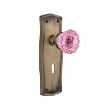 Prairie Solid Brass Rose Dummy Door Knob Set with Pink Crystal Knob and Decorative Keyhole