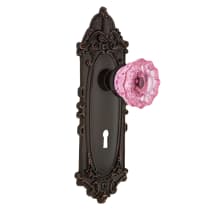 Victorian Rose Dummy Door Knob Set with Pink Crystal Knob and Decorative Skeleton Keyhole