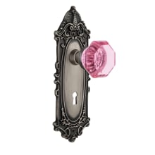 Victorian Rose Dummy Door Knob Set with Pink Waldorf Knob and Decorative Skeleton Keyhole