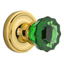 Classic Solid Brass Rose Privacy Door Knob Set with Emerald Crystal Knob and 2-3/4" Backset