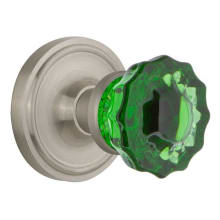 Classic Solid Brass Rose Privacy Door Knob Set with Emerald Crystal Knob and 2-3/8" Backset