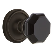 Classic Solid Brass Rose Privacy Door Knob Set with Black Waldorf Knob and 2-3/4" Backset
