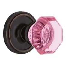 Classic Solid Brass Rose Privacy Door Knob Set with Pink Waldorf Knob and 2-3/8" Backset