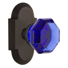 Waldorf Cobalt Blue Crystal Privacy Door Knob Set with Solid Brass Cottage Backplate and 2-3/8" Backset
