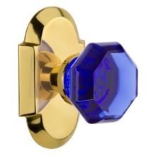 Waldorf Cobalt Blue Crystal Privacy Door Knob Set with Solid Brass Cottage Backplate and 2-3/8" Backset