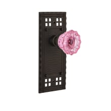 Craftsman Solid Brass Rose Privacy Door Knob Set with Pink Crystal Knob and 2-3/8" Backset