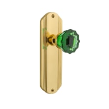 Deco Solid Brass Rose Privacy Door Knob Set with Emerald Crystal Knob and 2-3/8" Backset