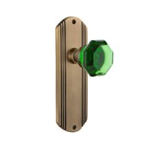 Deco Solid Brass Rose Privacy Door Knob Set with Emerald Waldorf Knob and 2-3/8" Backset