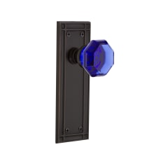 Mission Solid Brass Rose Privacy Door Knob Set with Cobalt Waldorf Knob for 2-3/8" Backset