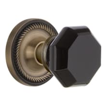Rope Solid Brass Rose Privacy Door Knob Set with Black Waldorf Knob and 2-3/8" Backset