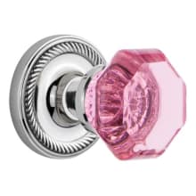 Rope Solid Brass Rose Privacy Door Knob Set with Pink Waldorf Knob and 2-3/8" Backset