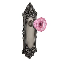 Victorian Rose Privacy Door Knob Set with Pink Crystal Knob for 2-3/8" Backset