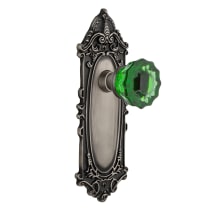 Victorian Rose Privacy Door Knob Set with Emerald Crystal Knob for 2-3/8" Backset
